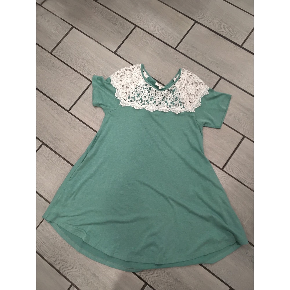 UMGEE Teal Lace Collar Short Sleeve‎ Tunic Dress Women's Size Small